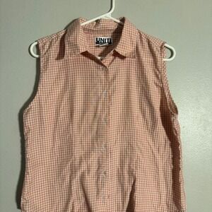 Uniti coral and white gingham sleeveless button-up shirt